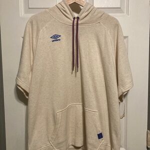 UMBRO French Terry Short Sleeve Pullover Hoodie Butter Cream Vermillion Mens XL